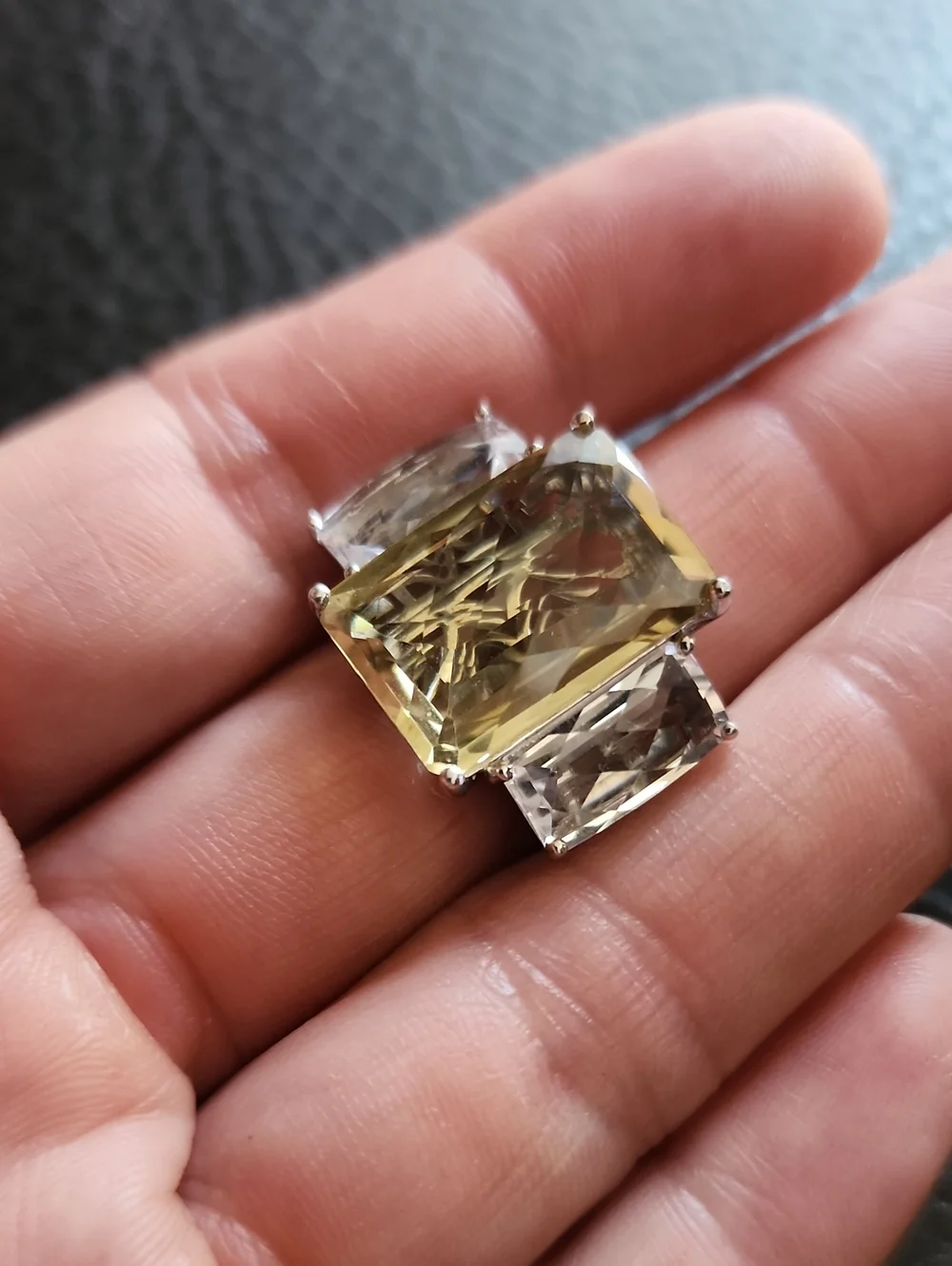 Carol Brodie Sterling Silver Canary Yellow & Clear Quartz Ring - Size 7
